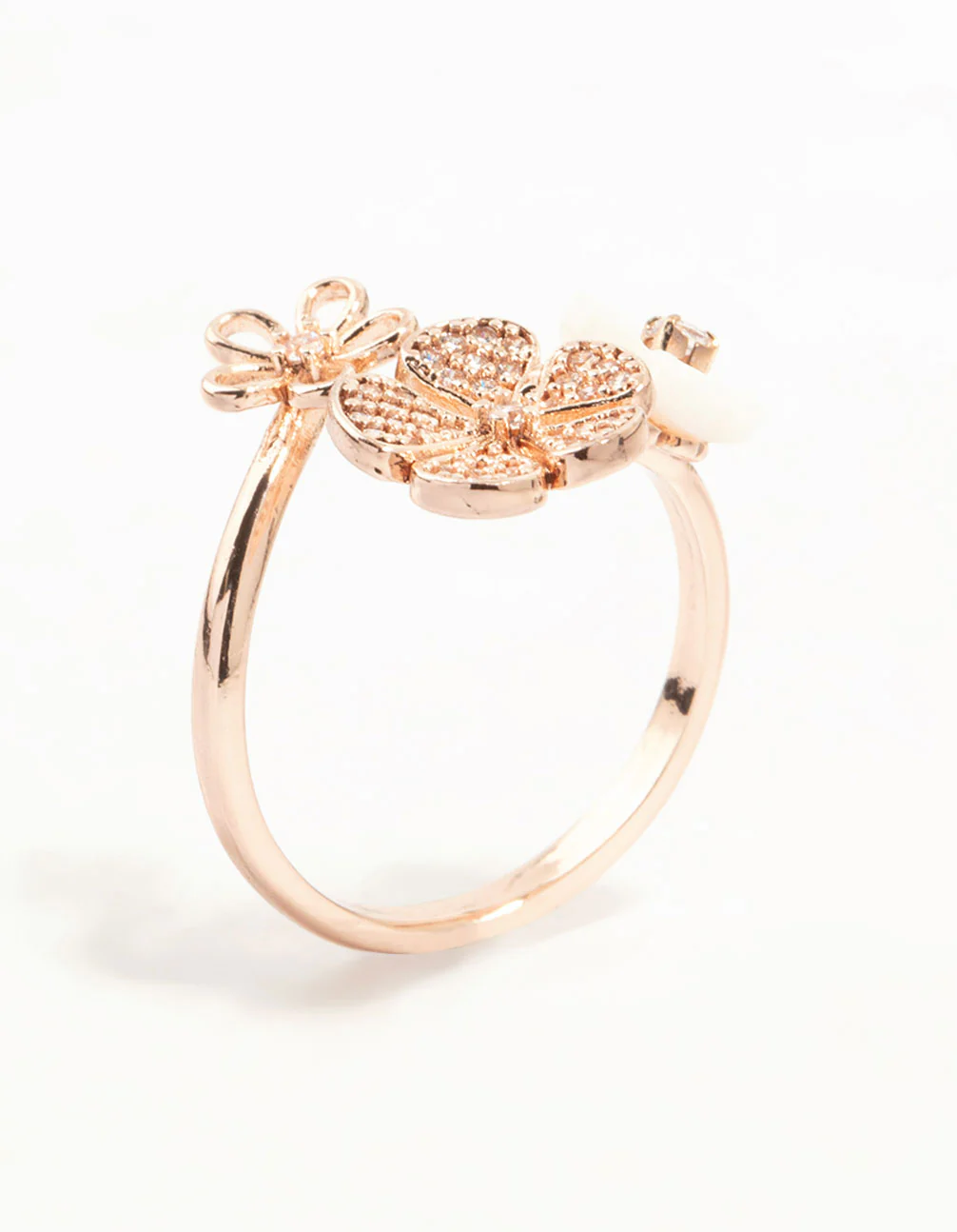 Rose Gold Floral Trio Cubic Zirconia Wrapped Ring - Image 3
