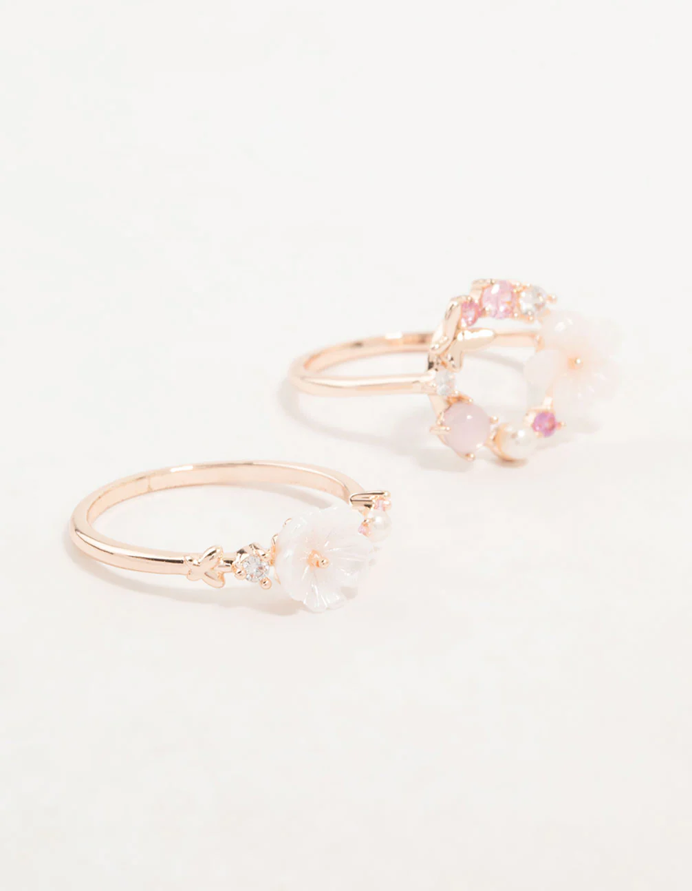 Rose Gold Flower & Circle Cubic Zirconia Rings 2-Pack