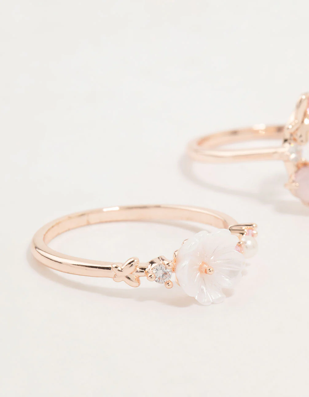 Rose Gold Flower & Circle Cubic Zirconia Rings 2-Pack - Image 2