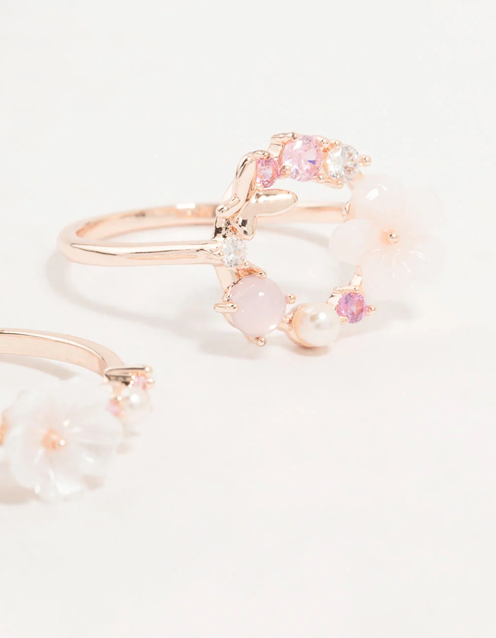 Rose Gold Flower & Circle Cubic Zirconia Rings 2-Pack - Image 3