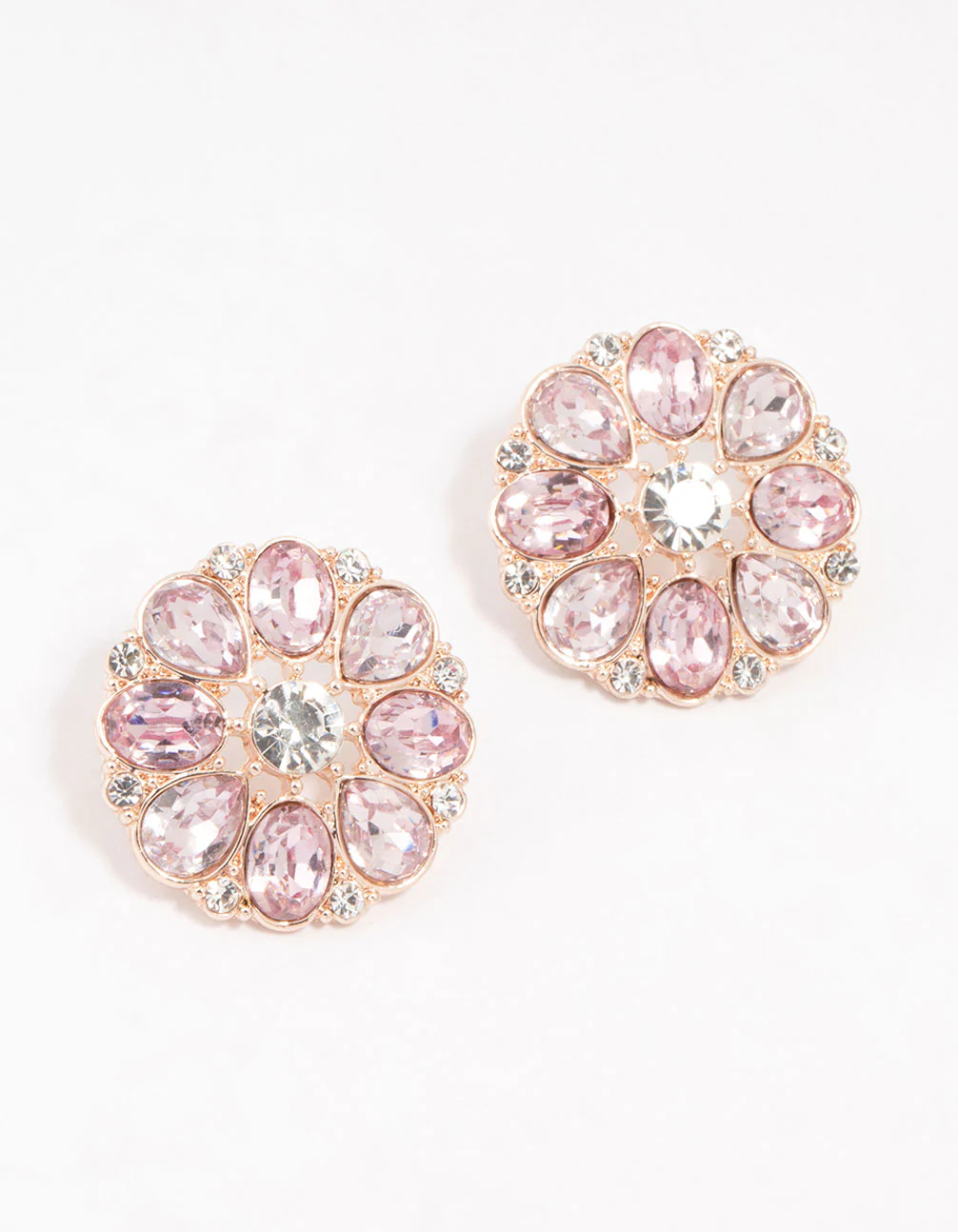 Rose Gold Flower Encrusted Stud Earrings