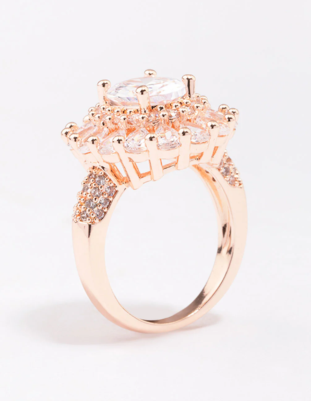 Rose Gold Glistening Cubic Zirconia Oval Cocktail Ring - Image 2