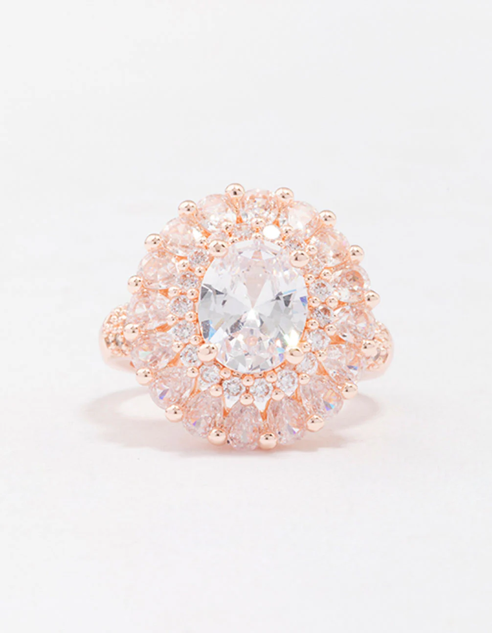 Rose Gold Glistening Cubic Zirconia Oval Cocktail Ring - Image 3