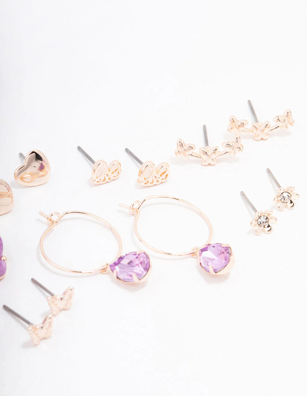 Rose Gold Heart & Butterfly Earring 8-Pack - Image 3