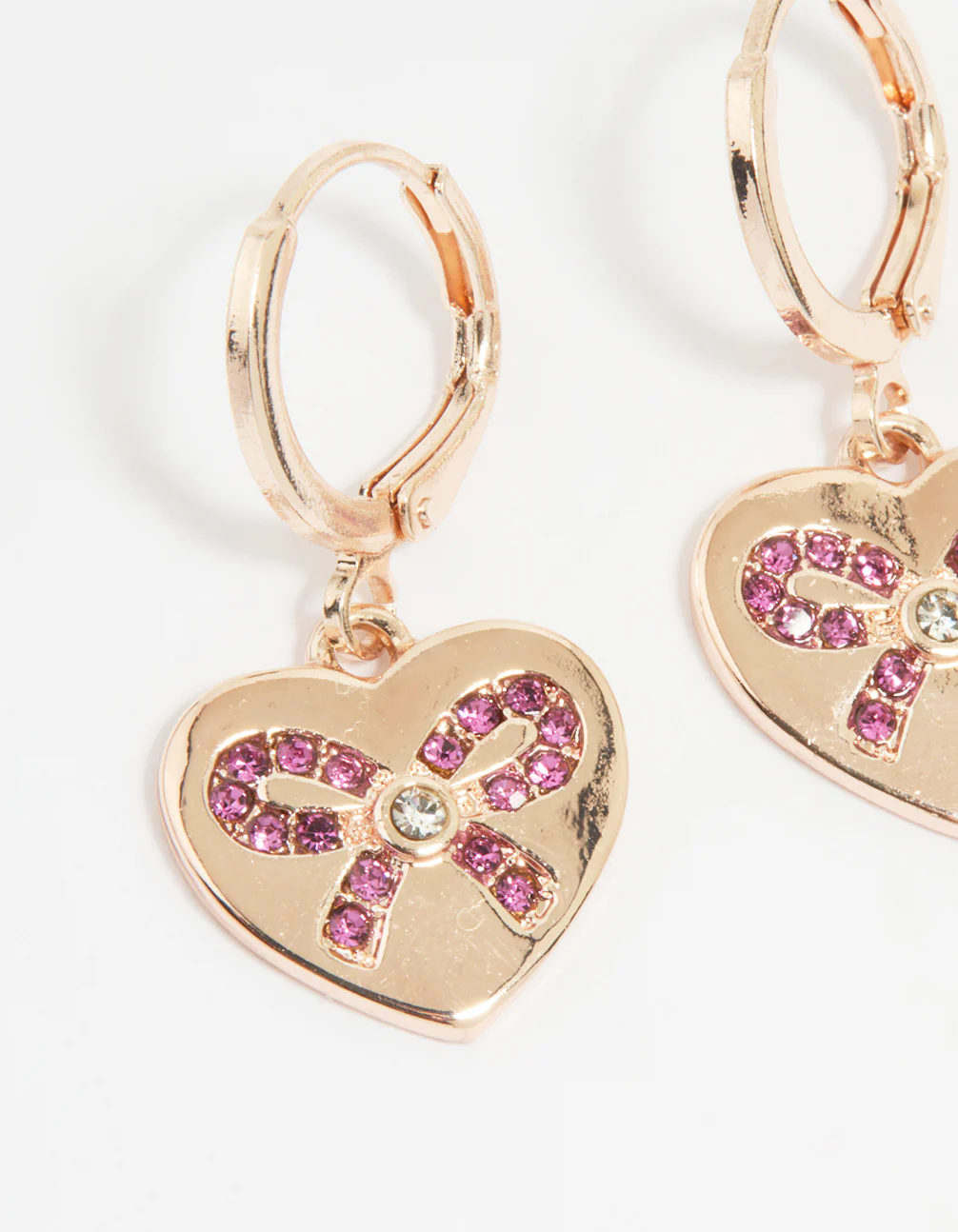 Rose Gold Heart Diamante Bow Huggie Earrings - Image 2