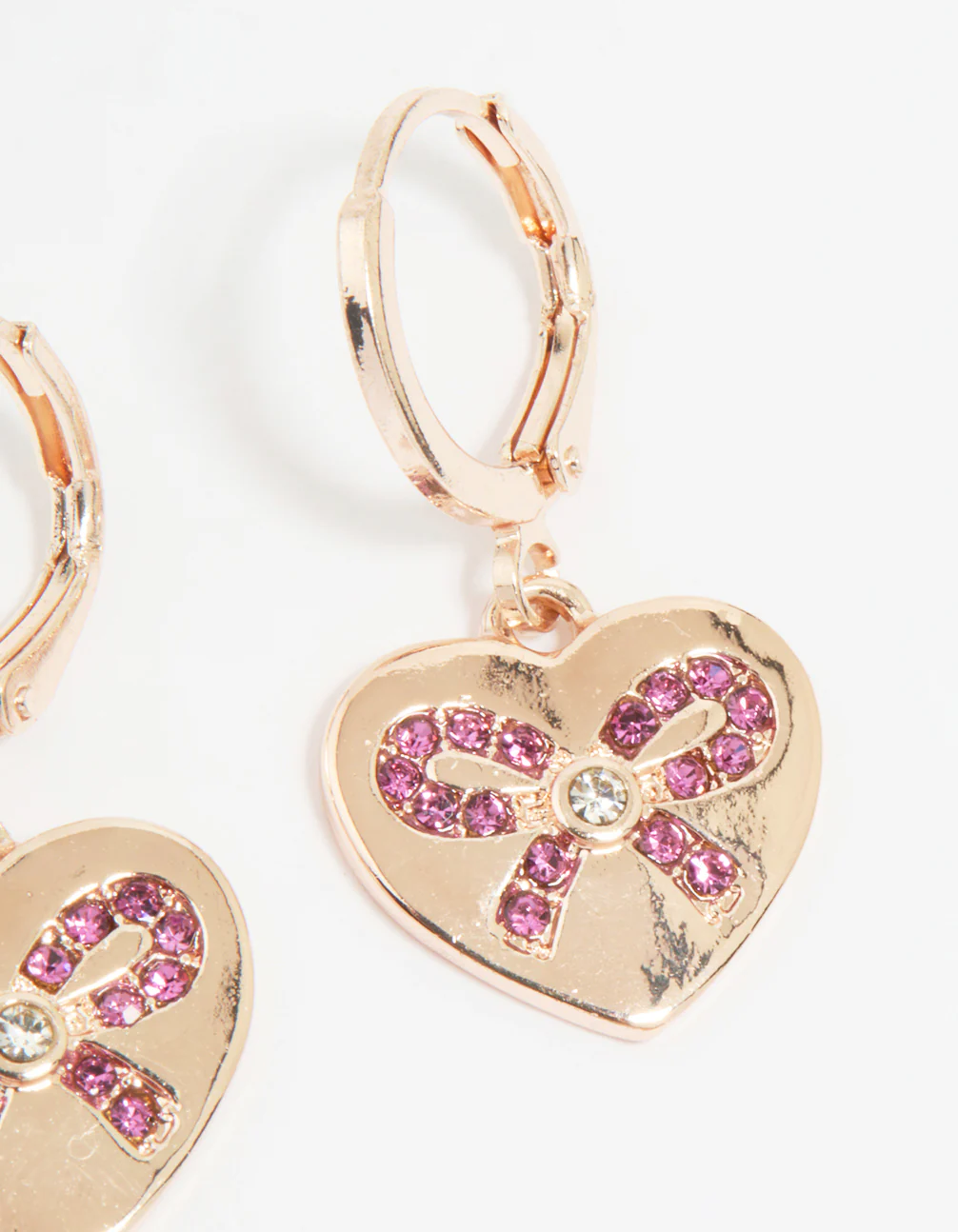 Rose Gold Heart Diamante Bow Huggie Earrings - Image 3