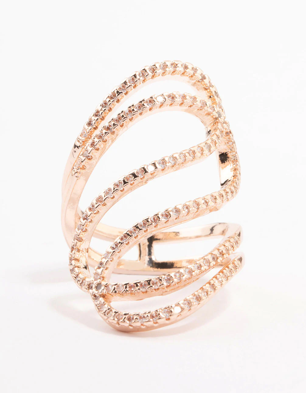 Rose Gold Lovely Ribbon Cubic Zirconia Cocktail Ring - Image 3