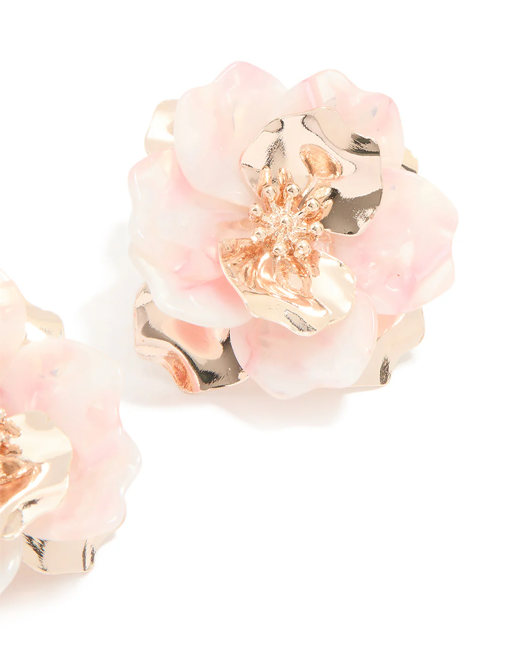 Rose Gold Marbled Pink Flower Large Stud Earrings - Image 3