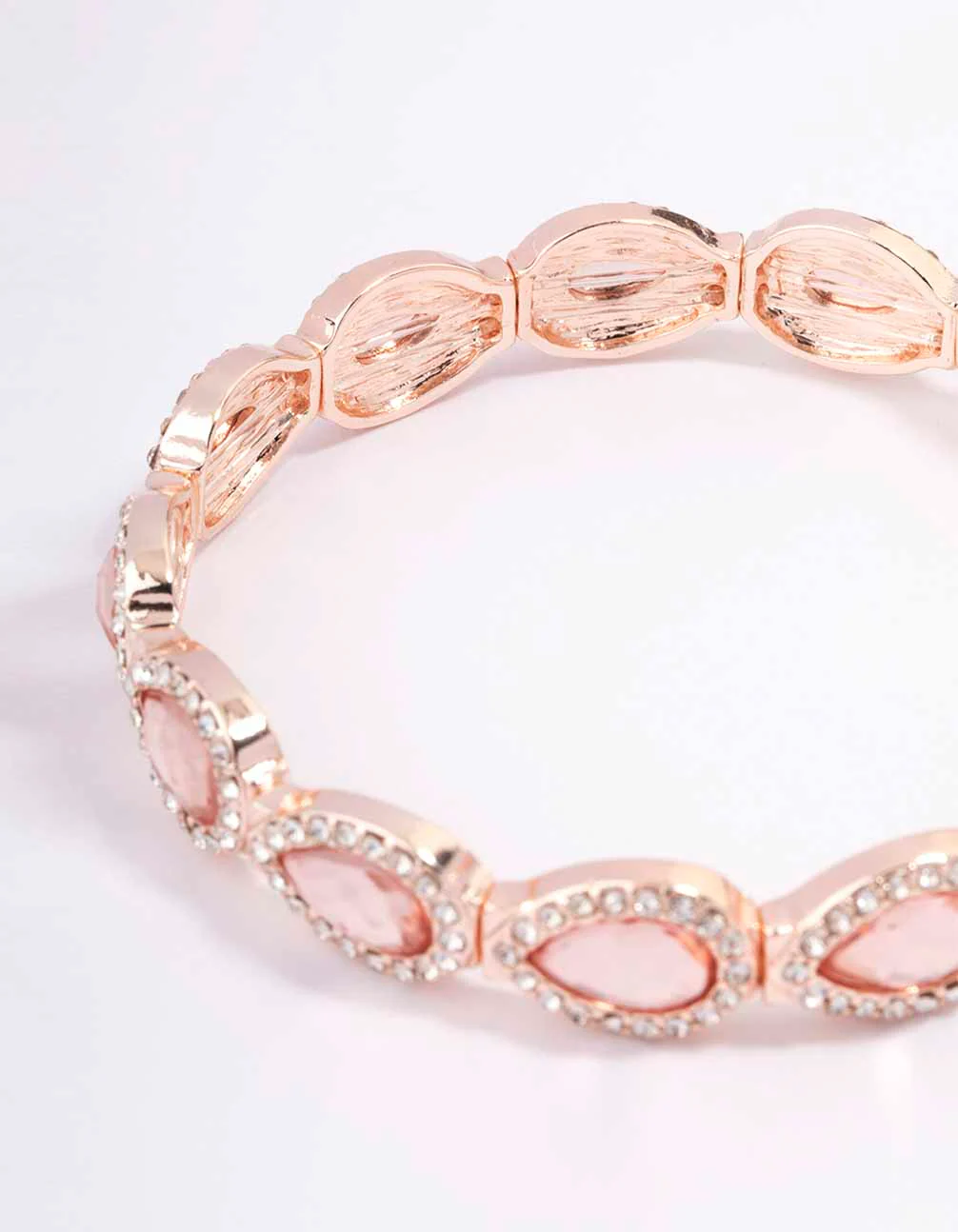 Rose Gold Marquise & Pink Diamante Stretch Bracelet - Image 3