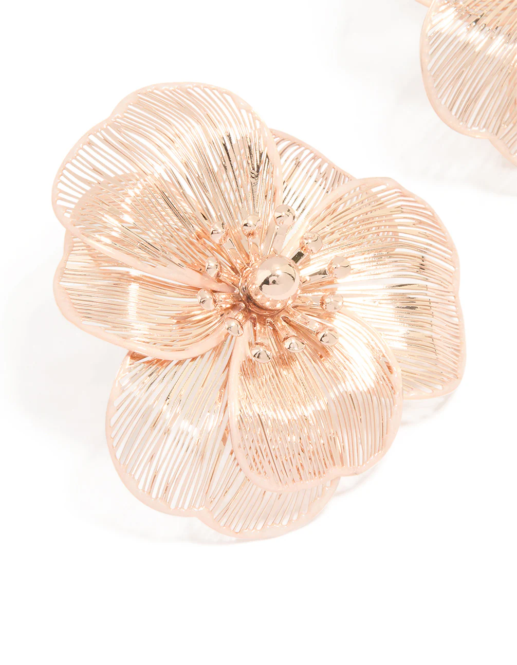 Rose Gold Mesh Flower Large Stud Earrings - Image 2