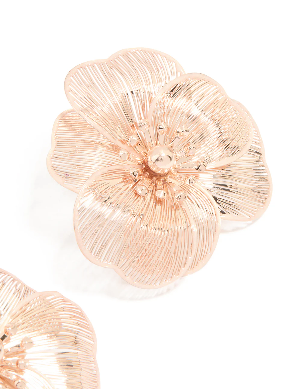 Rose Gold Mesh Flower Large Stud Earrings - Image 3