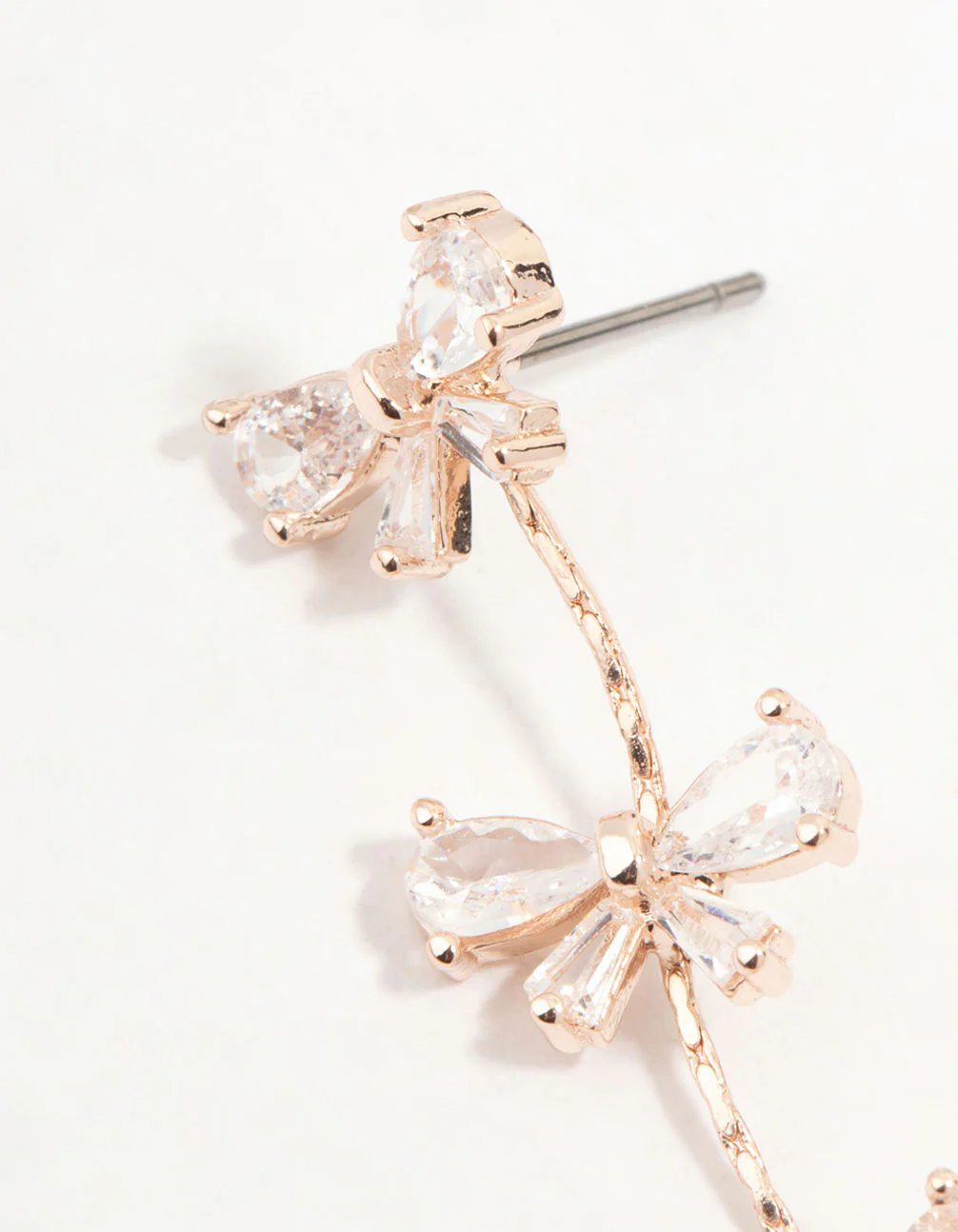 Rose Gold Mini Bow Cubic Zirconia Drop Earrings - Image 2