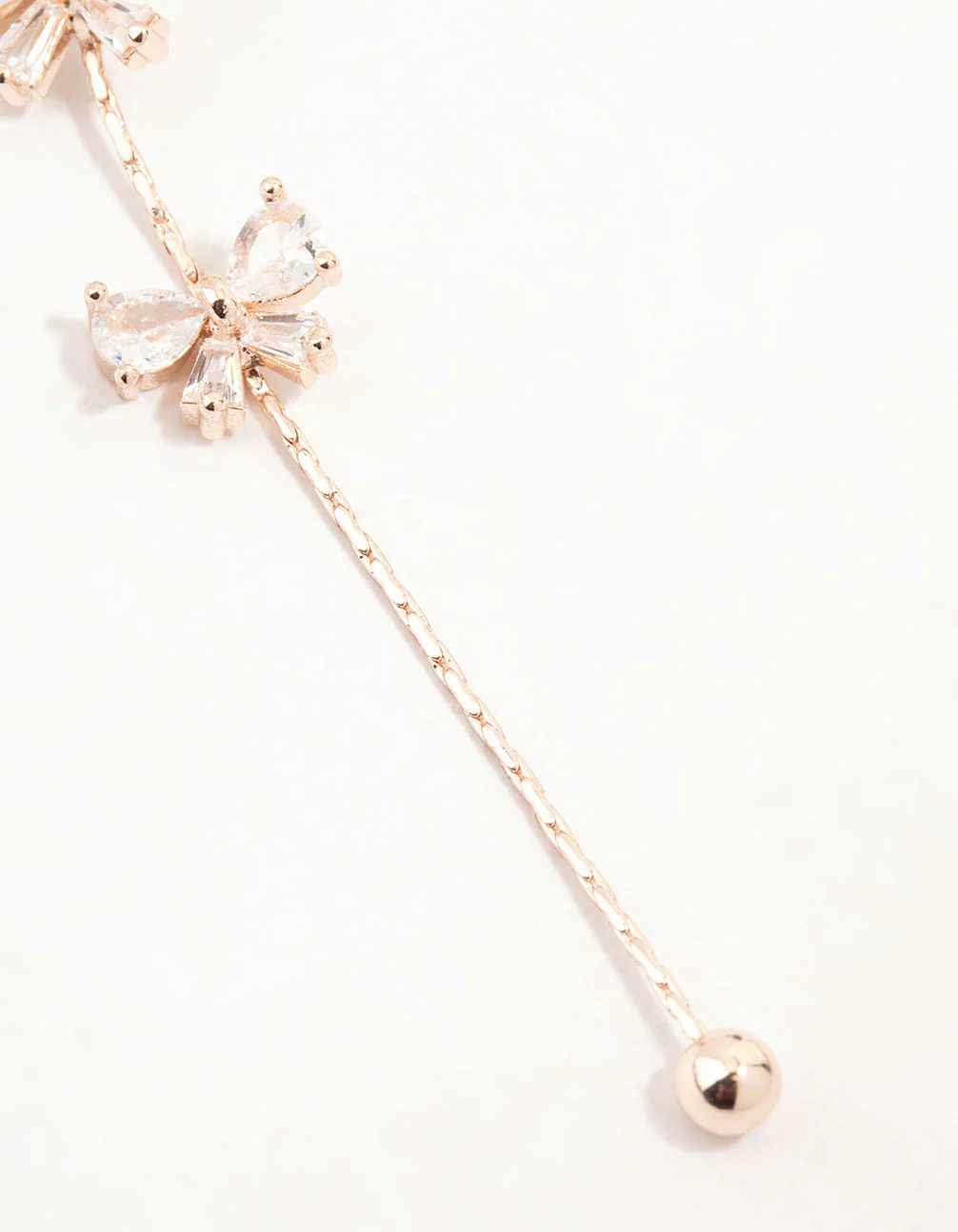 Rose Gold Mini Bow Cubic Zirconia Drop Earrings - Image 3