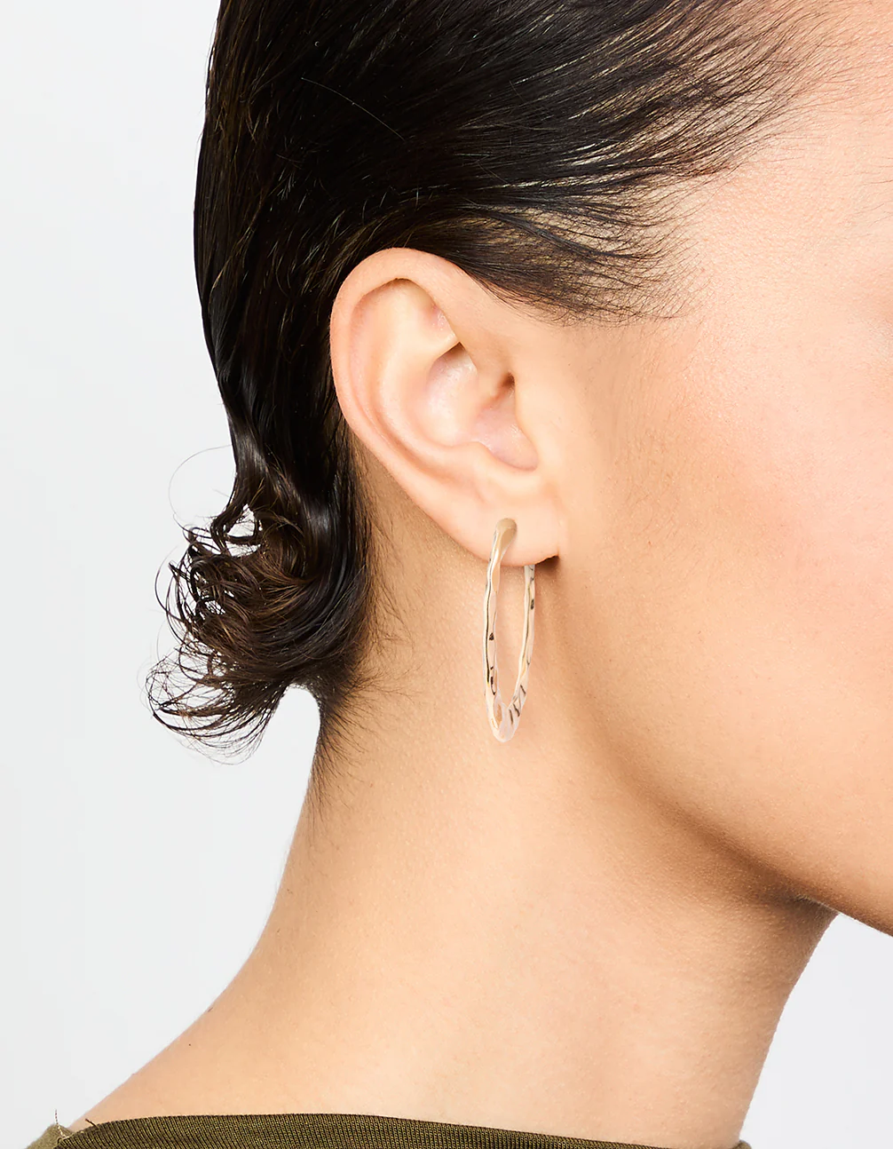 Rose Gold Molten Thin Hoop Earrings - Image 2