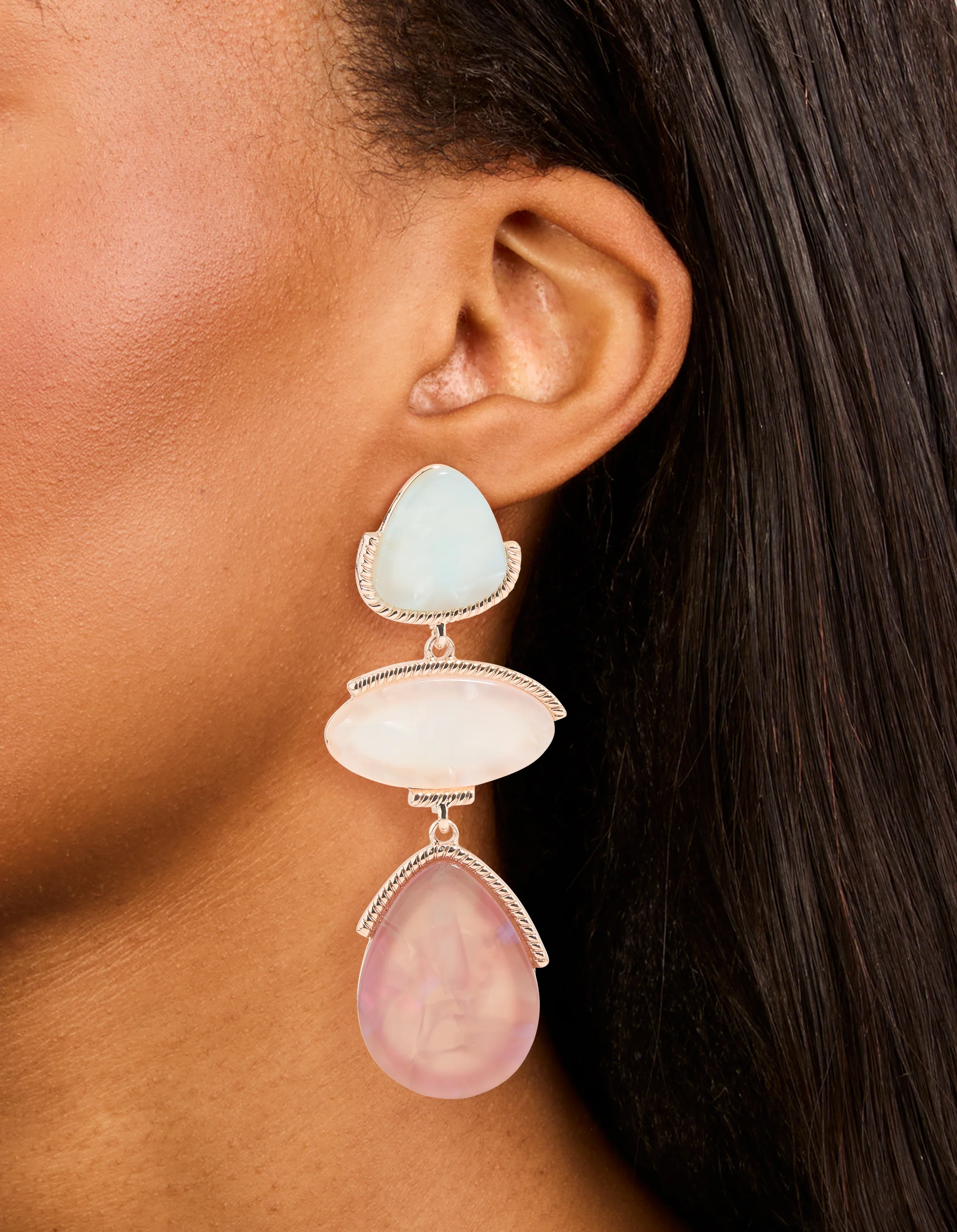 Rose Gold Multicoloured Stone Drop Earrings - Image 2