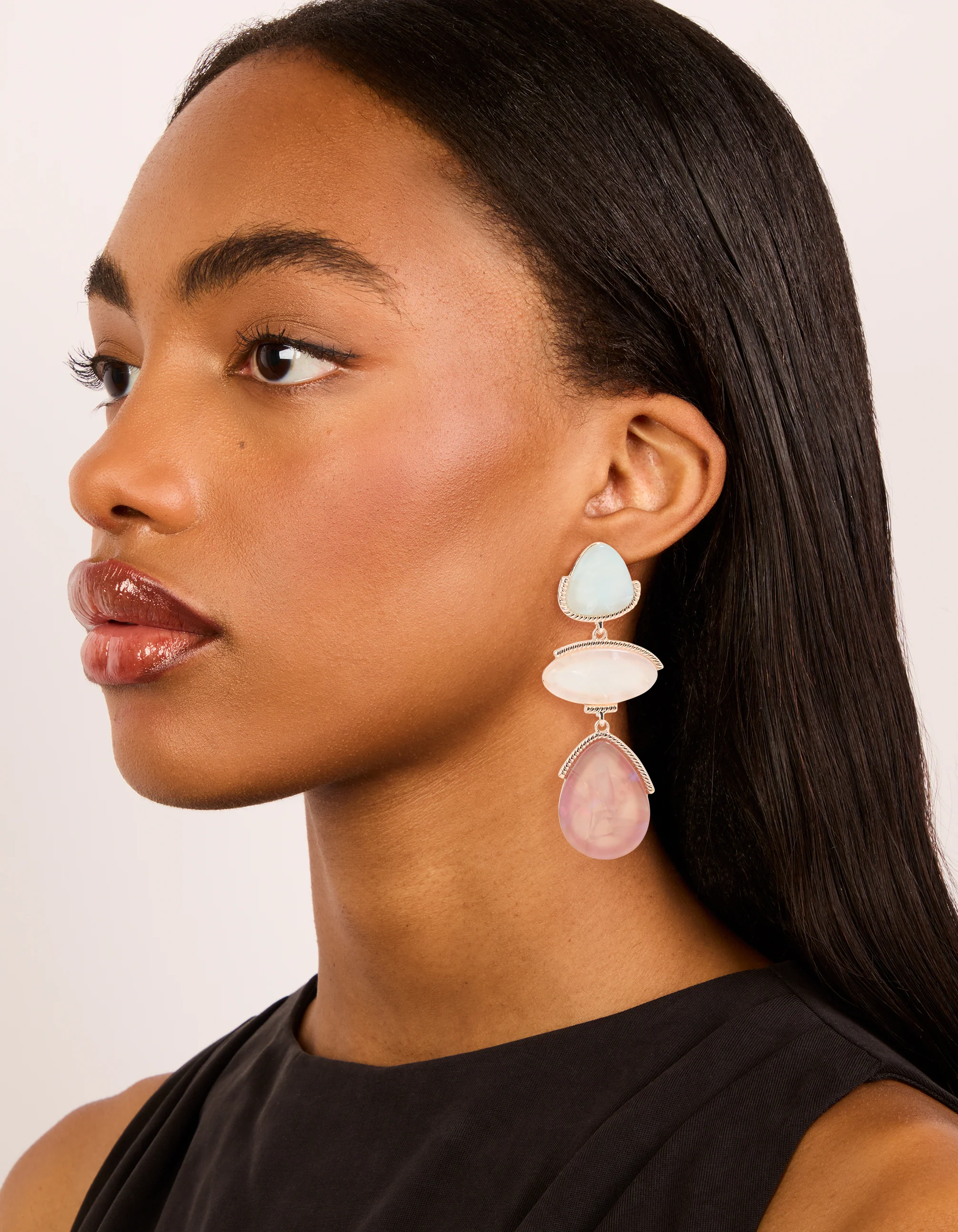 Rose Gold Multicoloured Stone Drop Earrings - Image 3