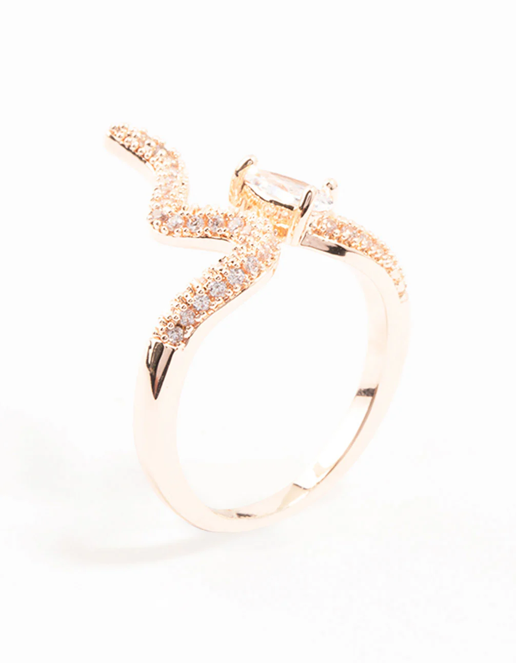 Rose Gold Pave Crystal Snake Ring - Image 2