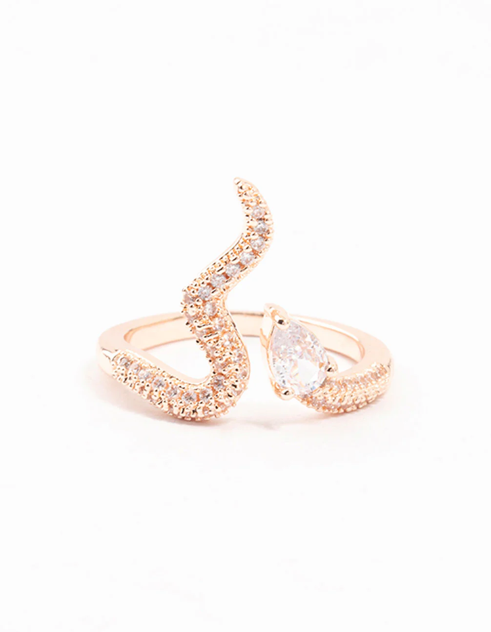 Rose Gold Pave Crystal Snake Ring - Image 3