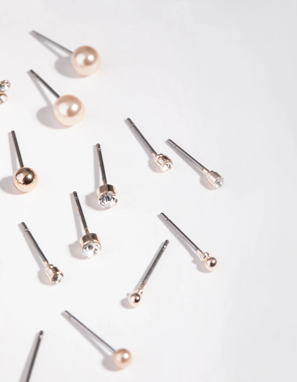 Rose Gold Diamante Flower & Pearl 8-Pack Earring - Image 2