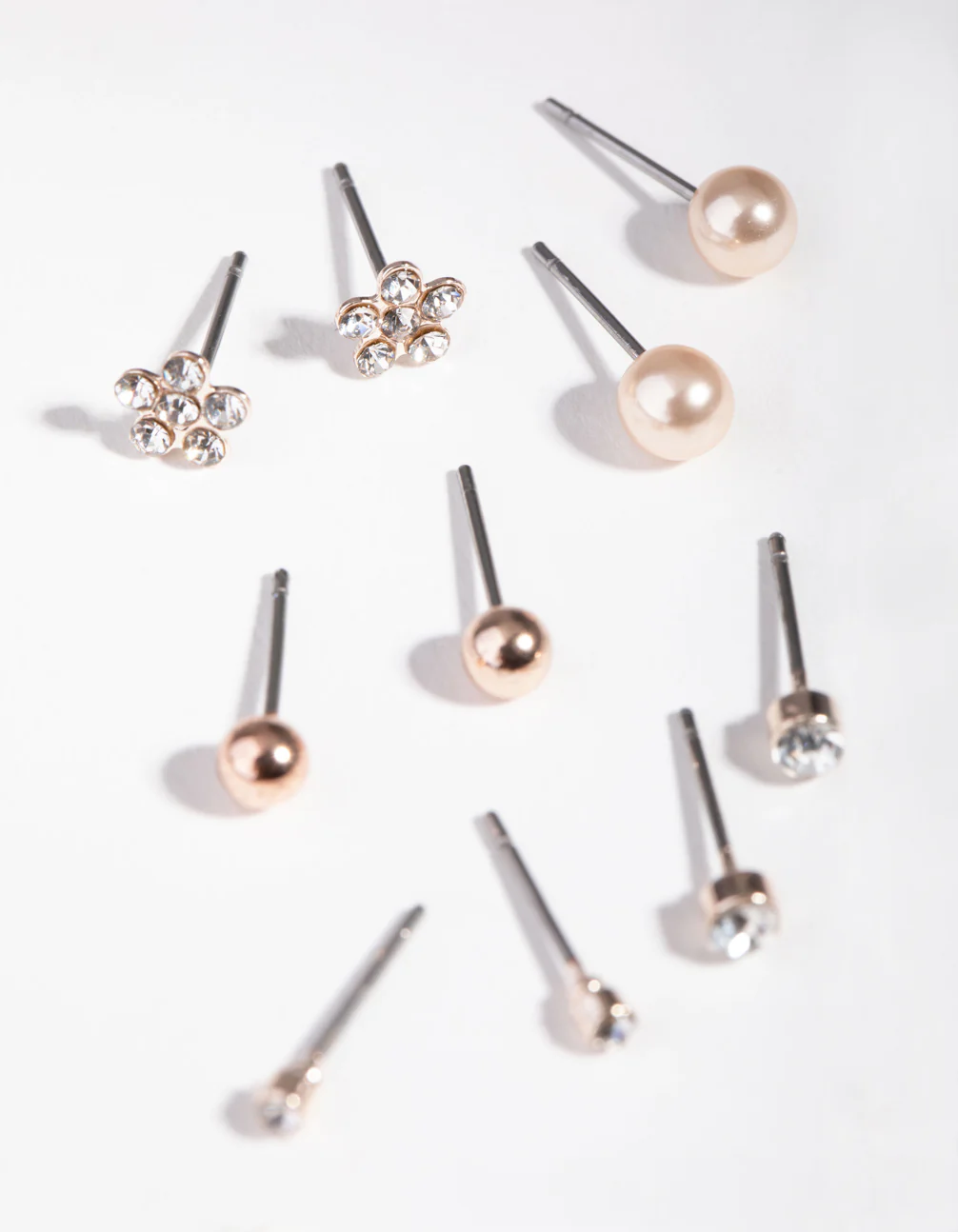 Rose Gold Diamante Flower & Pearl 8-Pack Earring - Image 3