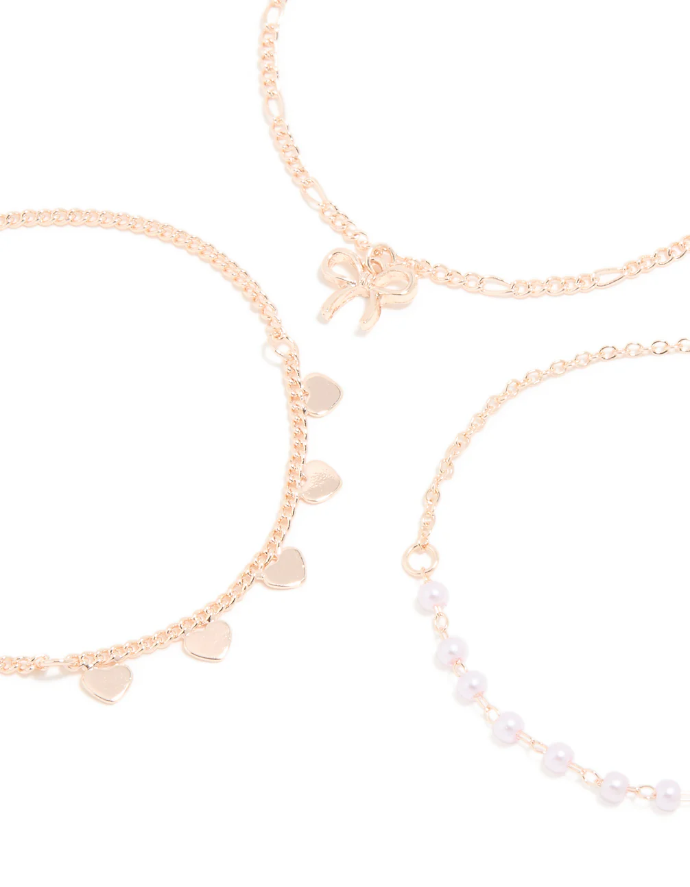 Rose Gold Pearl Bow & Heart Bracelets 3-Pack - Image 2