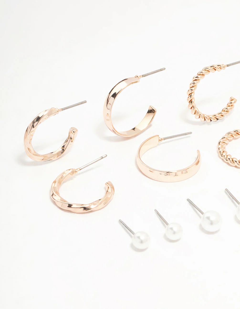 Rose Gold Pearl & Diamante Hoop Earrings 8-Pack - Image 2