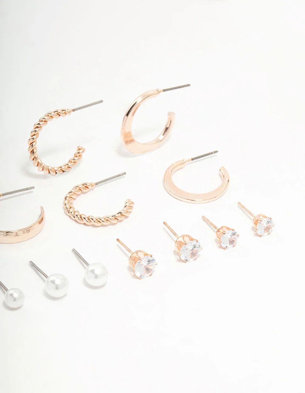 Rose Gold Pearl & Diamante Hoop Earrings 8-Pack - Image 3