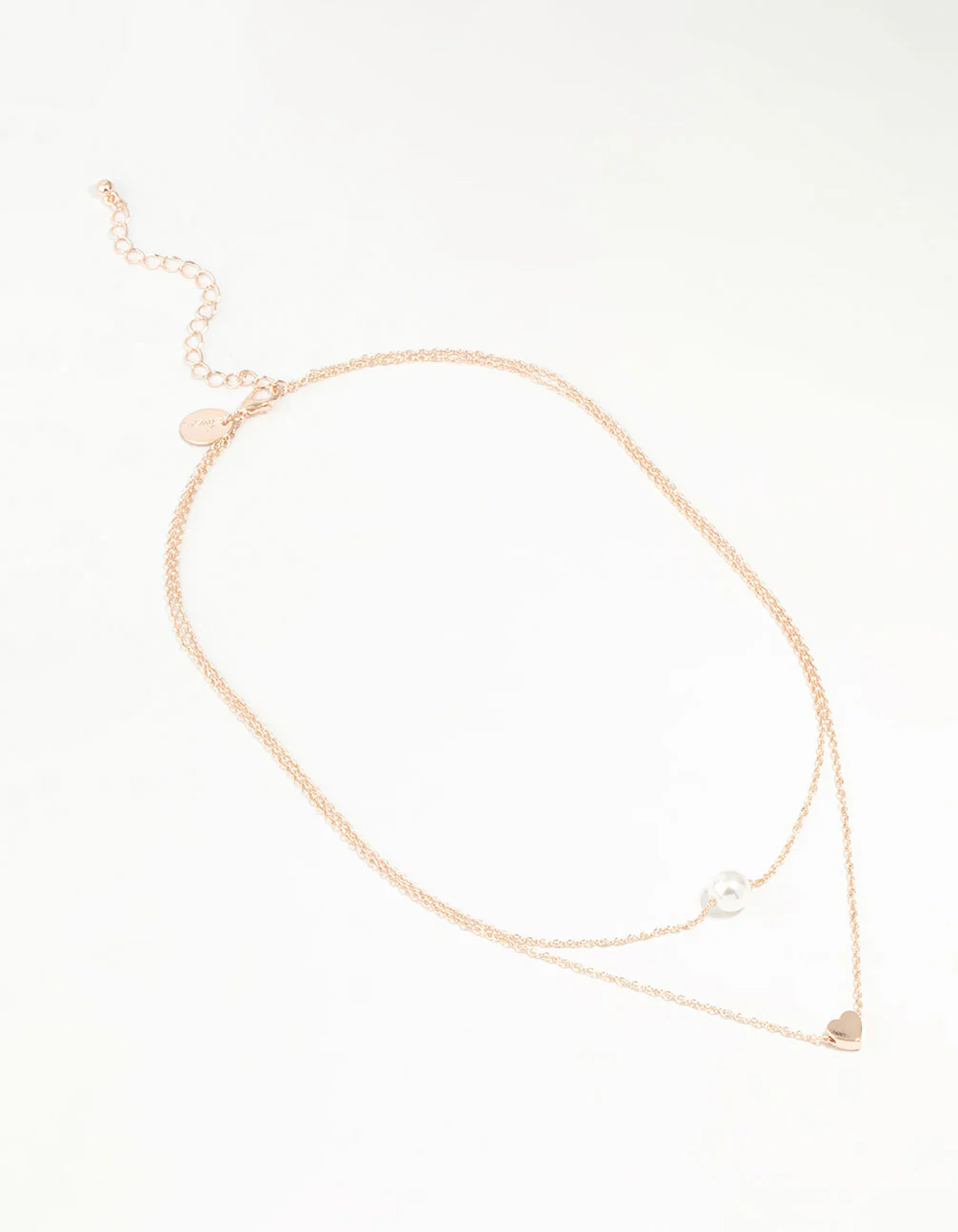 Rose Gold Pearl Heart Layered Necklace - Image 2