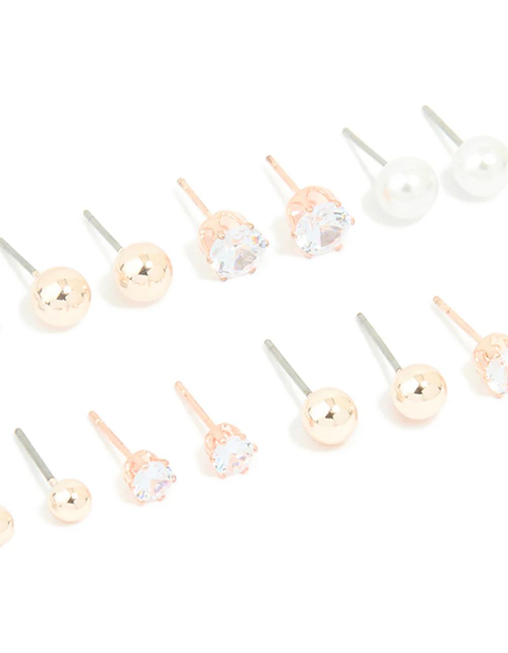 Rose Gold & Pearl Mixed Basic Stud Earrings 8-Pack - Image 2