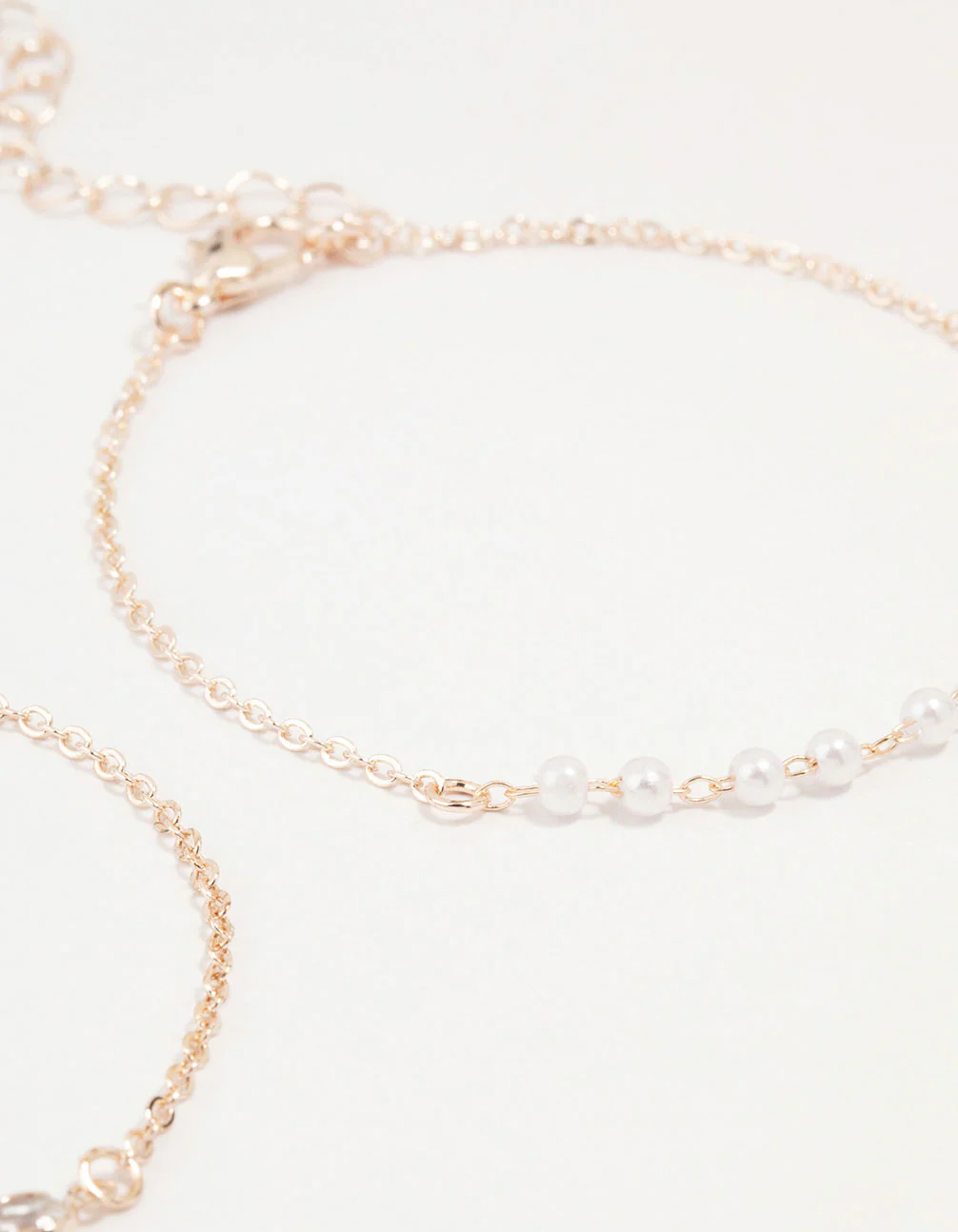 Rose Gold & Pearl Station Diamante Bracelets 2-Pack - Image 2