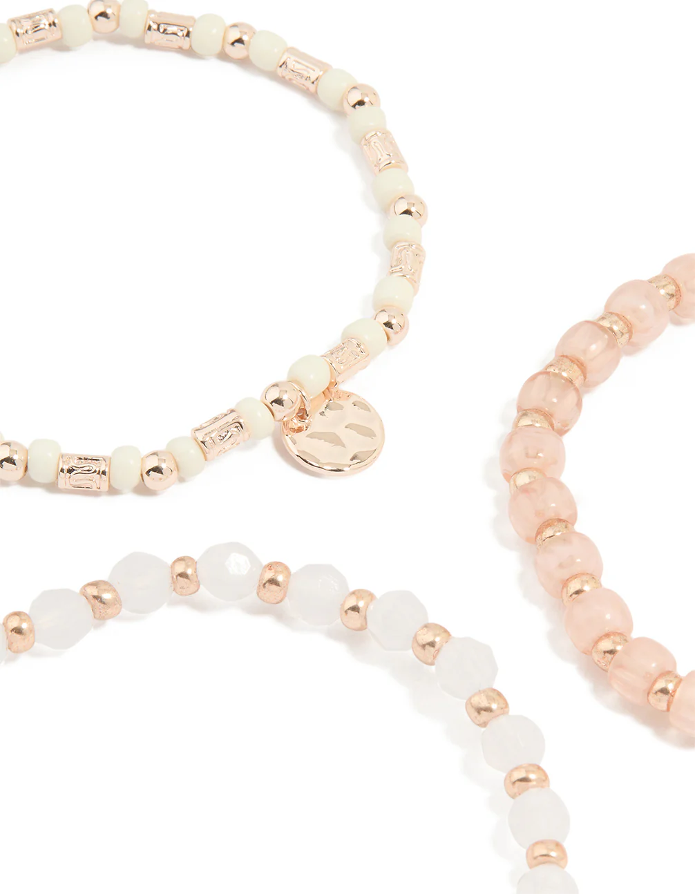 Rose Gold Pink Beaded Stretch Bracelets 5-Pack - Image 2