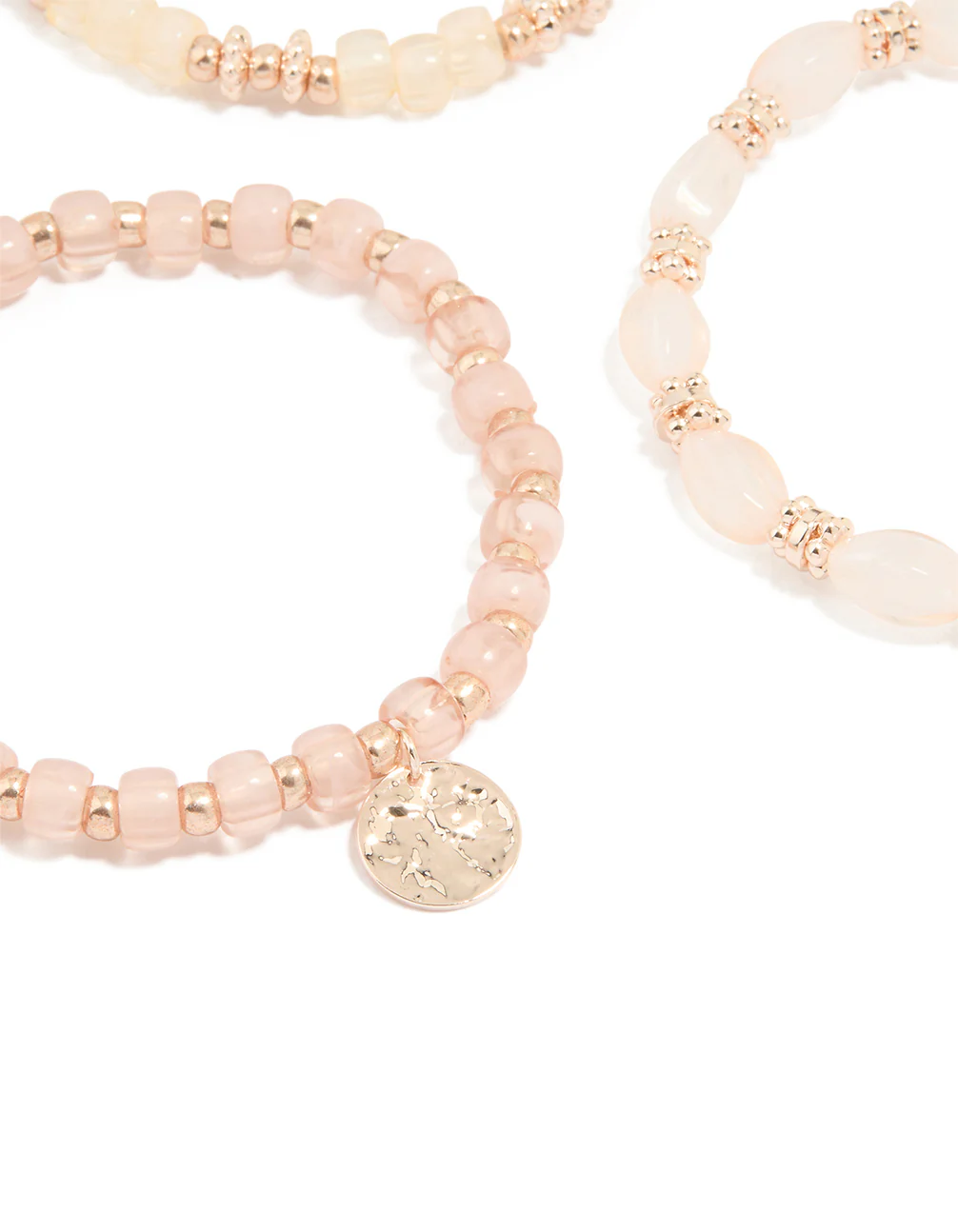 Rose Gold Pink Beaded Stretch Bracelets 5-Pack - Image 3