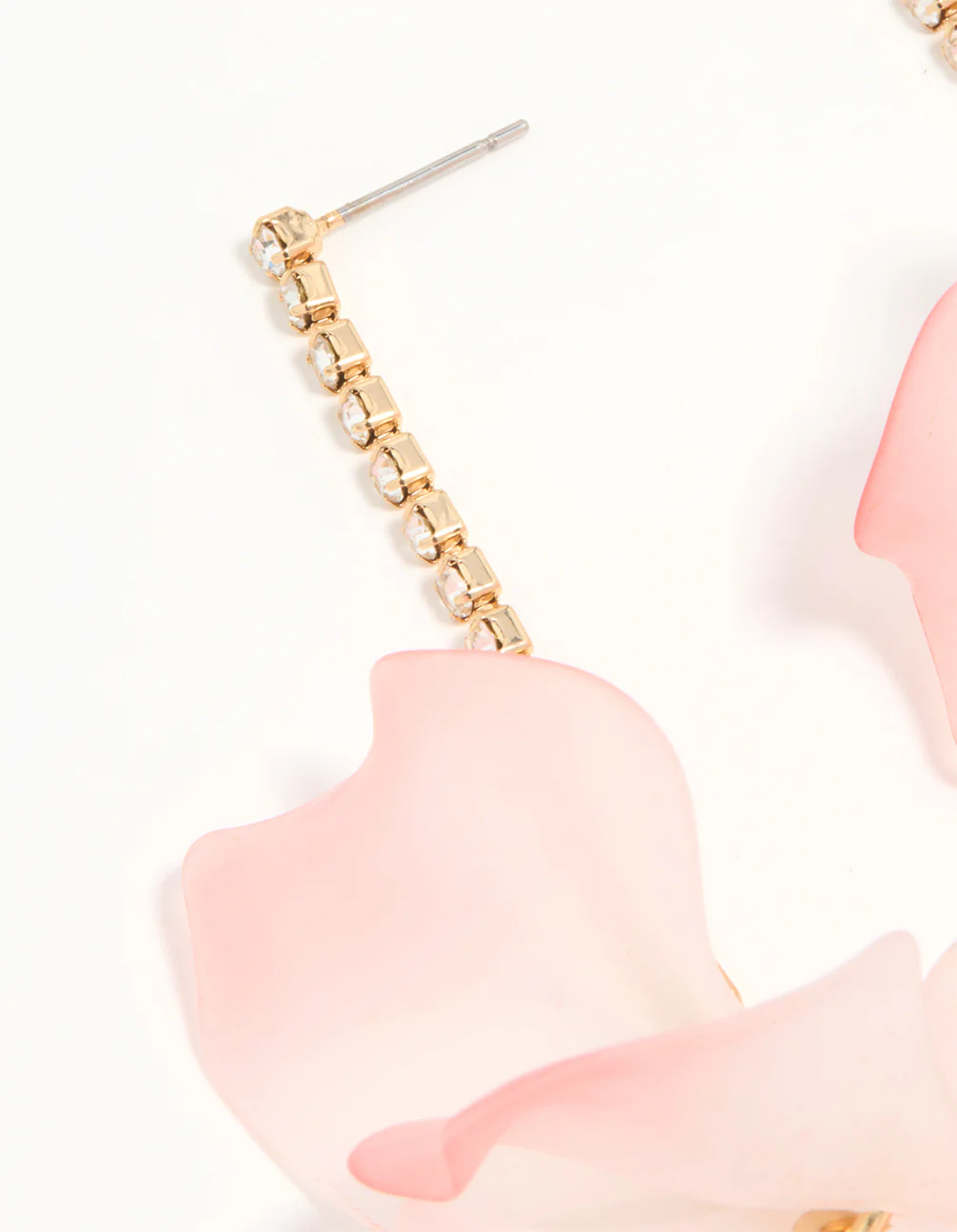 Rose Gold Pink Blooming Flower Drop Earrings - Image 4
