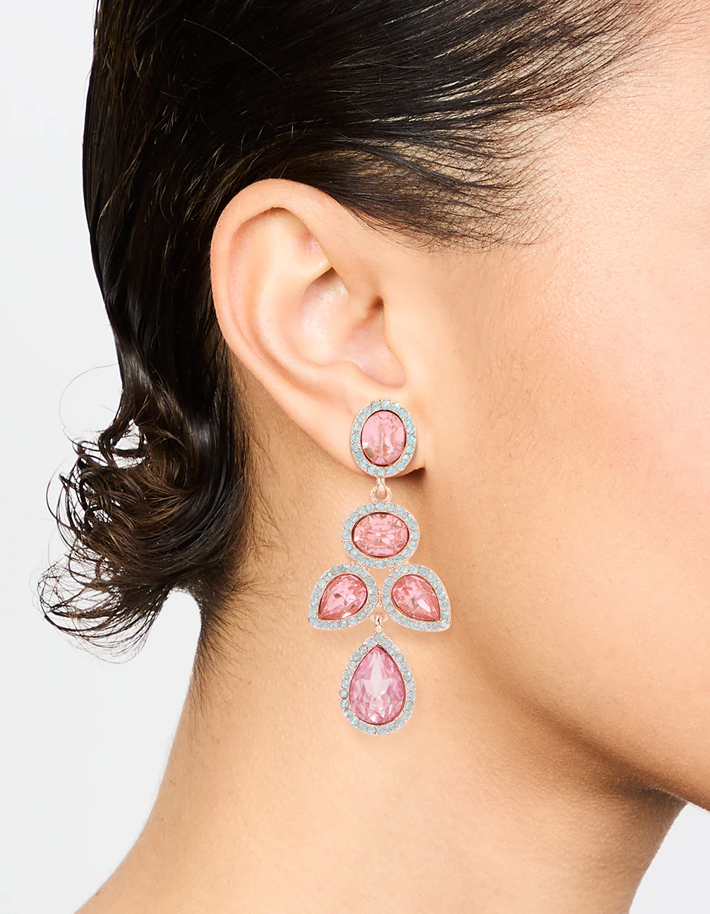Rose Gold Pink Diamante Opulent Drop Earrings - Image 2