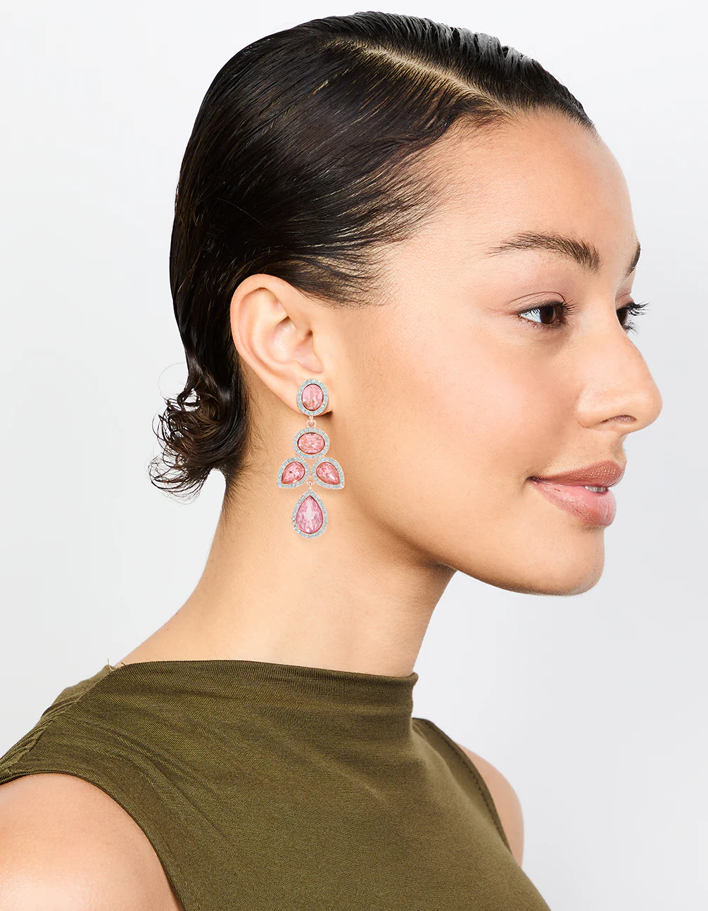 Rose Gold Pink Diamante Opulent Drop Earrings - Image 3