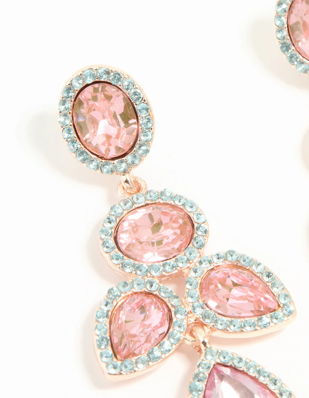 Rose Gold Pink Diamante Opulent Drop Earrings - Image 4