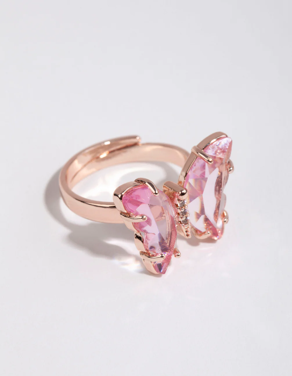 Rose Gold Pink Glass Butterfly Ring - Image 2