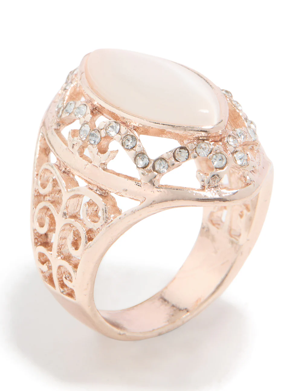 Rose Gold Pink Rhinestone Oval Ring - Image 2