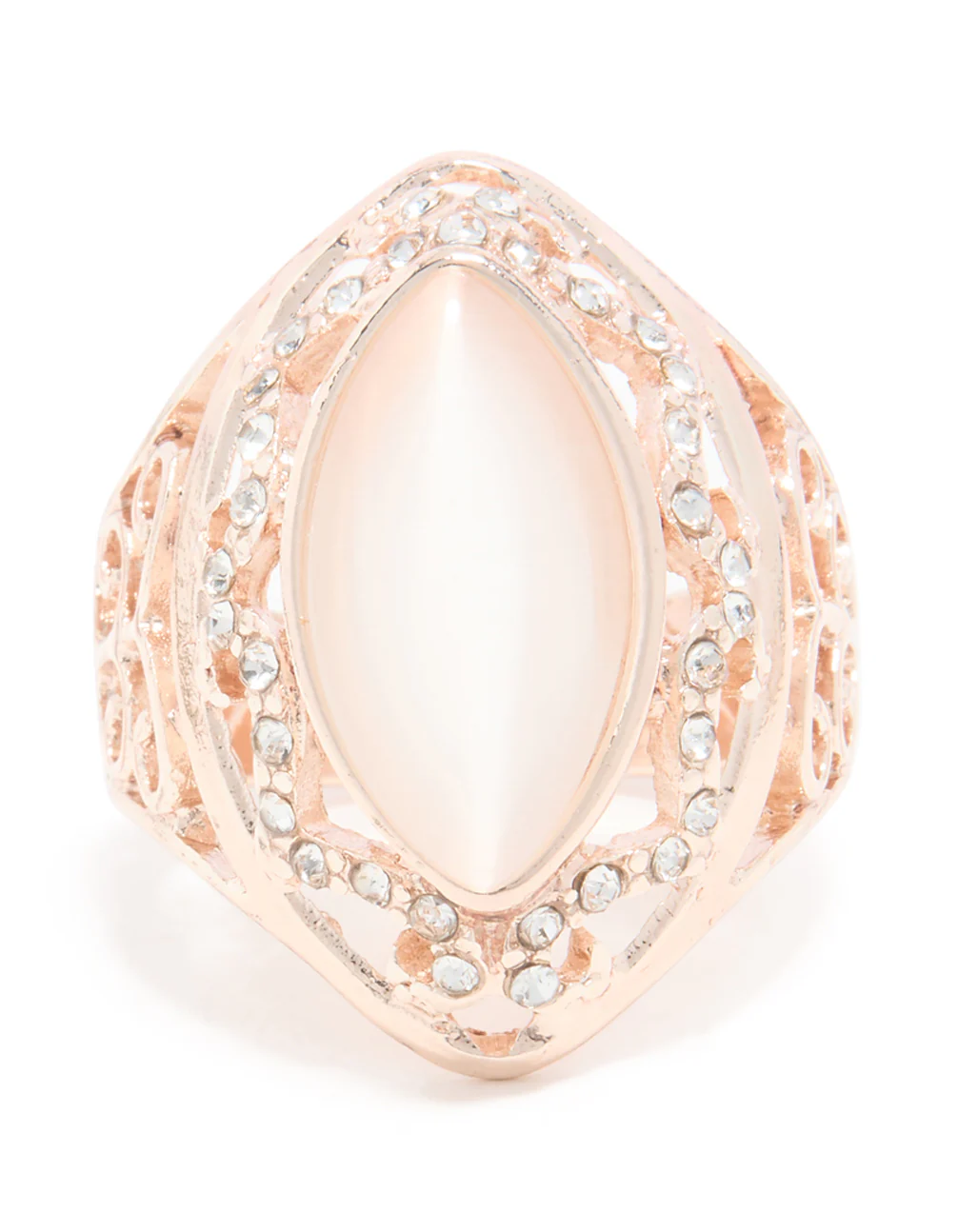 Rose Gold Pink Rhinestone Oval Ring - Image 3