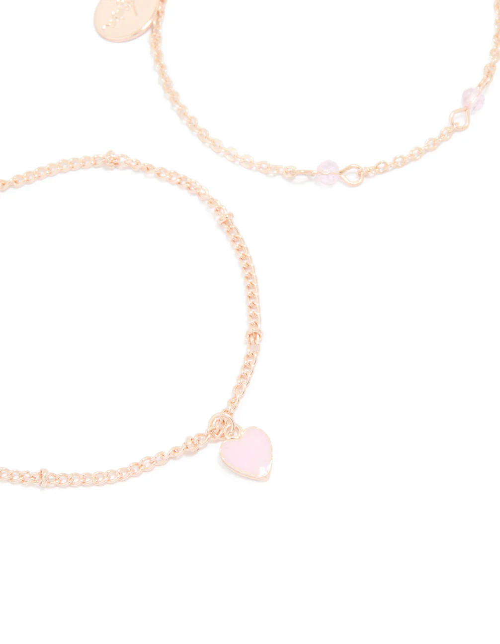 Rose Gold Pink Stone Heart Charm & Chain Bracelets 2-Pack - Image 2