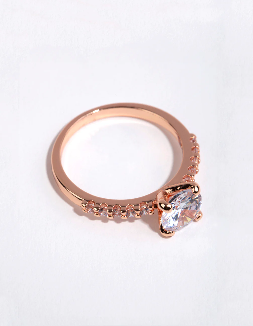 Rose Gold Plated Round Cubic Zirconia Ring - Image 2