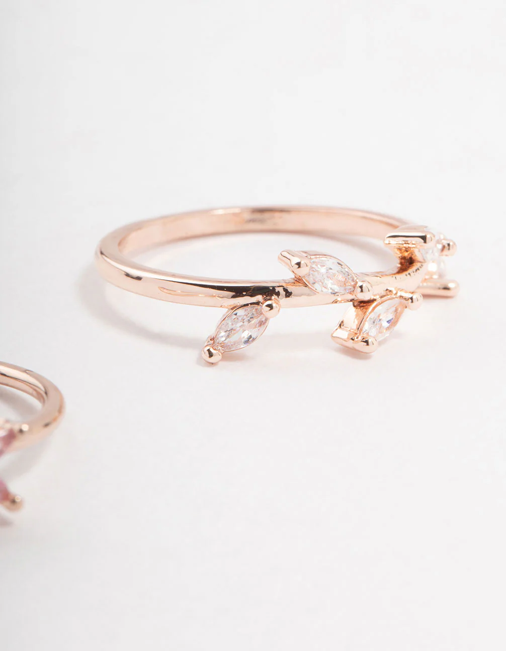 Rose Gold Flower Vine Cubic Zirconia Rings 2-Pack - Image 3