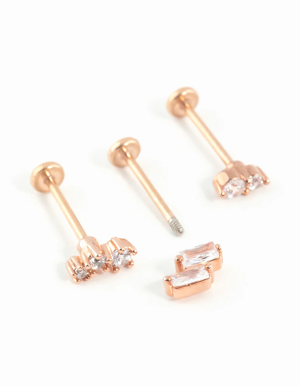 Rose Gold Plated Surgical Steel Pink Cubic Zirconia Flat Backs 3-Pack - Image 2