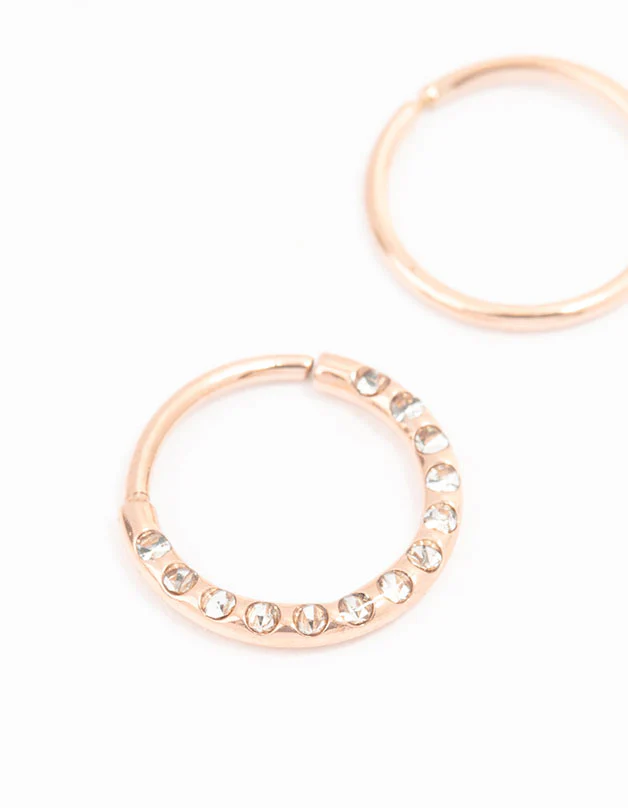 Rose Gold Plated Surgical Steel Textured Nose Rings 2-Pack - Image 2