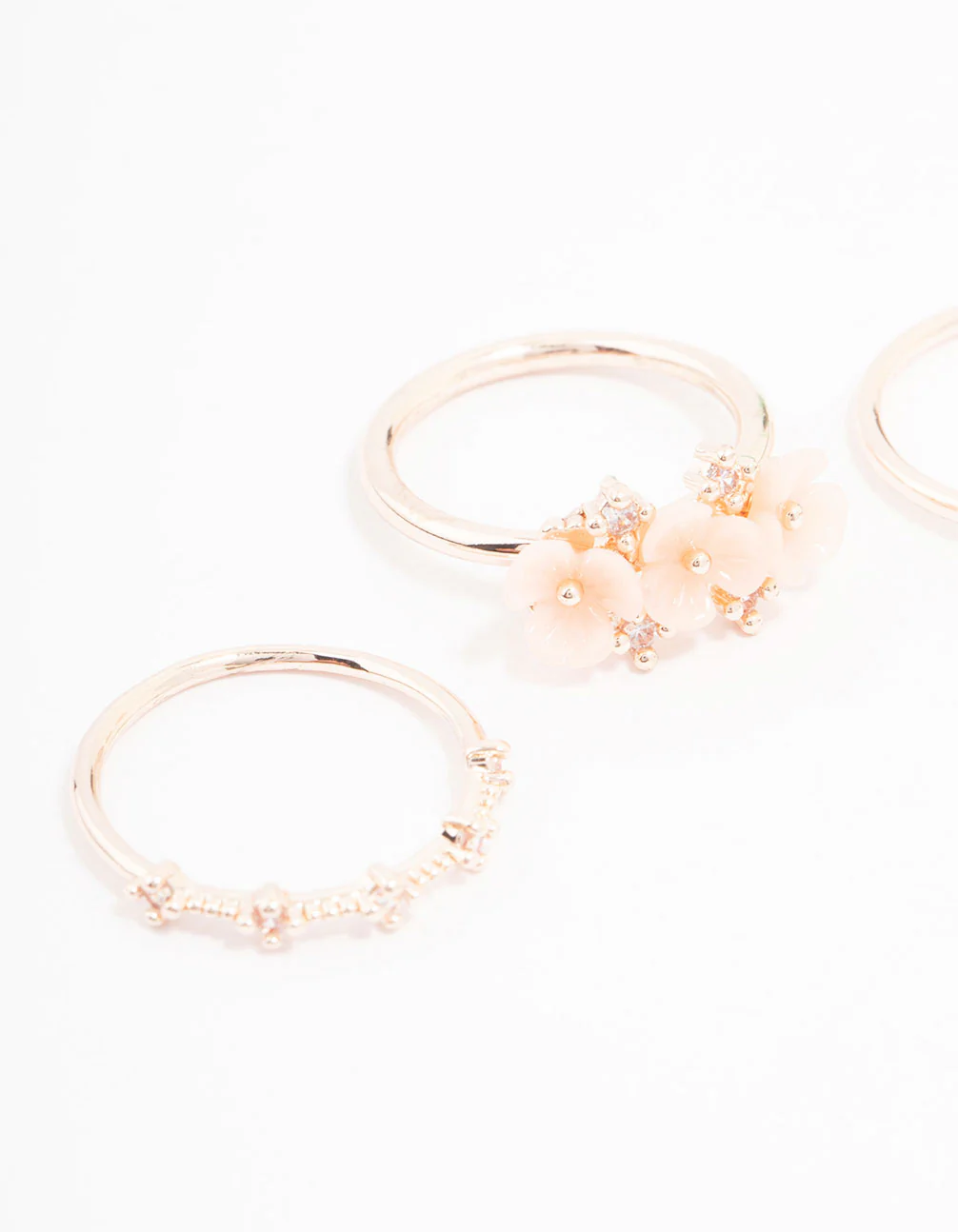 Rose Gold Plated Triple Flower Stacking Ring Pack - Image 2