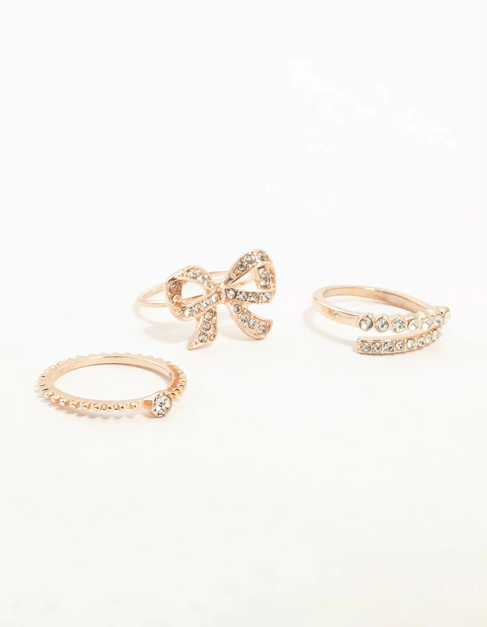 Rose Gold Precious Bow Ring 3-Pack
