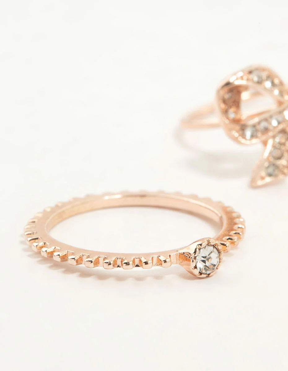 Rose Gold Precious Bow Ring 3-Pack - Image 2