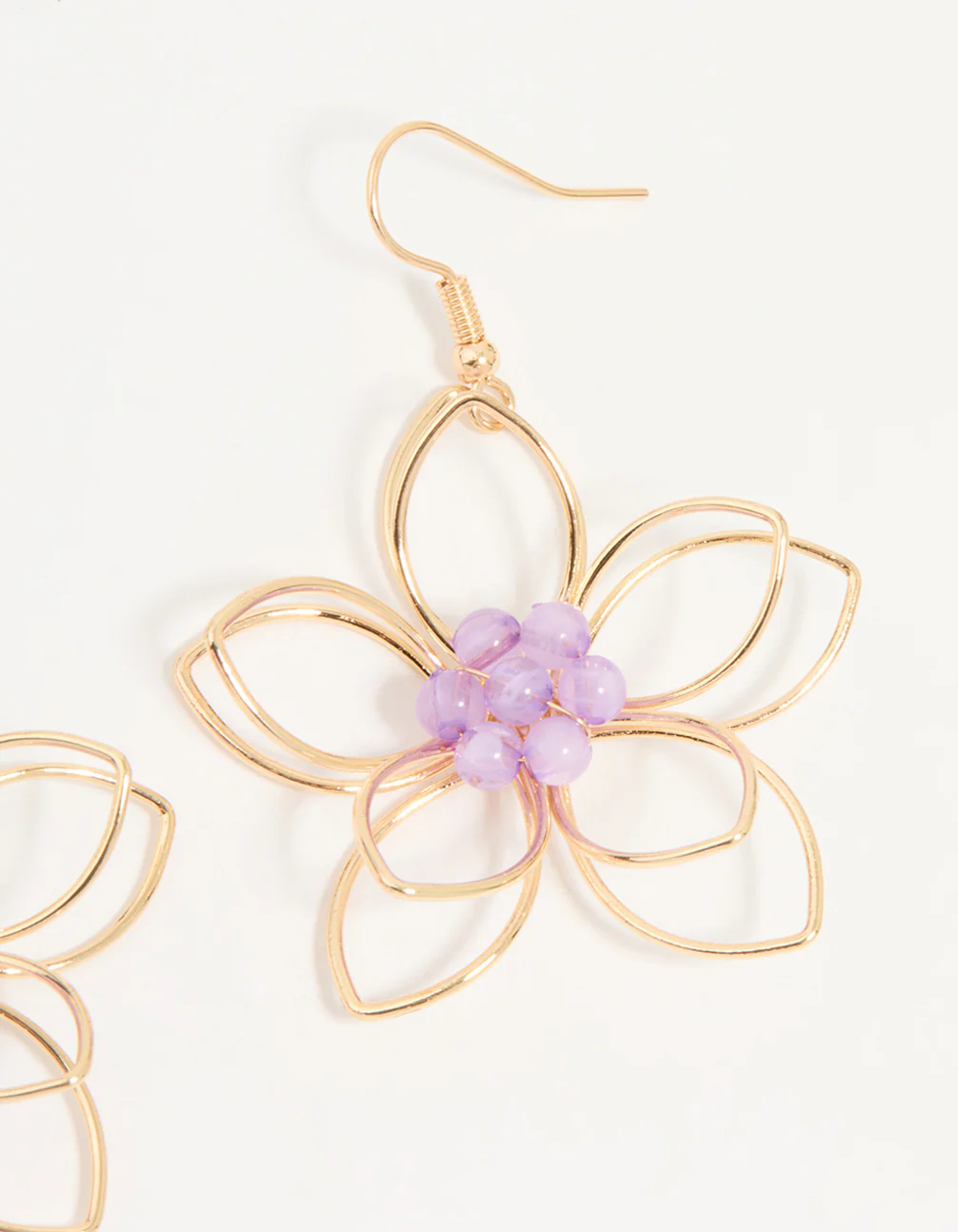 Rose Gold Purple Beaded 3D Flower Drop Earrings - Image 5