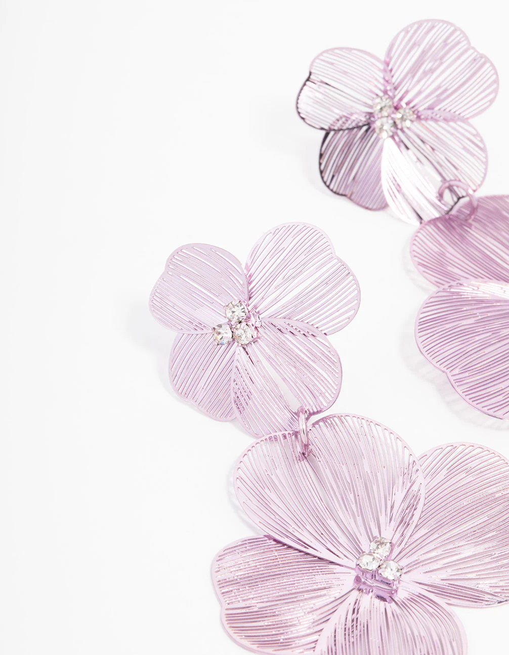 Rose Gold  Purple Coated Lazercut Flower Drop Earrings - Image 2