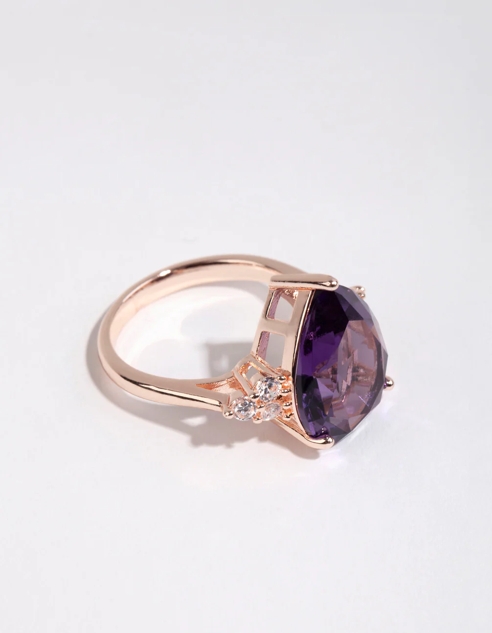 Rose Gold Pear Purple Cubic Zirconia Ring - Image 2